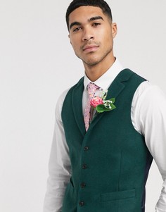 Зеленый приталенный жилет с добавлением шерсти ASOS DESIGN wedding