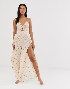 Пляжный комбинезон в горошек металлик с запахом и завязкой сзади ASOS DESIGN-Мульти