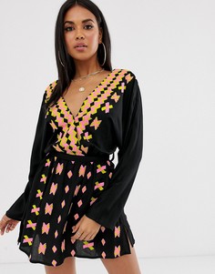 Пляжная накидка с вышивкой и запахом ASOS DESIGN premium-Черный