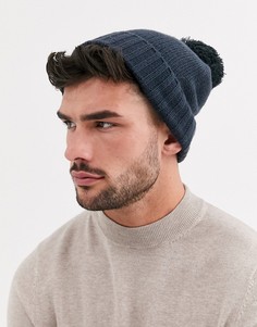 Сине-зеленая шапка-бини с помпоном ASOS DESIGN-Зеленый