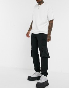 Черные суженные книзу джоггеры с карманами из нейлона ASOS DESIGN-Черный