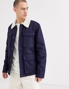 Синяя вощеная куртка с воротником \"борг\" ASOS DESIGN-Синий