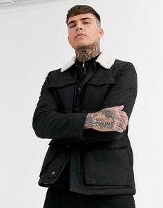 Черная вощеная куртка с воротником \"борг\" ASOS DESIGN-Черный