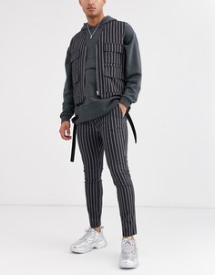 Зауженные брюки от комплекта в полоску ASOS DESIGN-Черный