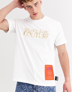 Белая футболка с золотистым логотипом Versace Jeans Couture-Белый