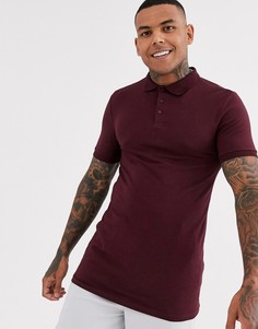 Бордовое обтягивающее поло удлиненного кроя ASOS DESIGN-Красный
