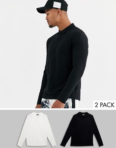 Набор из 2 трикотажных поло из органического хлопка с длинными рукавами ASOS DESIGN - Скидка-Мульти