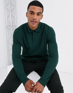 Зеленое поло из органического хлопка пике с длинными рукавами ASOS DESIGN-Зеленый