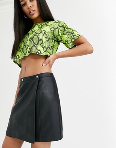 Мини-юбка А-силуэта на кнопках с запахом ASOS DESIGN-Черный