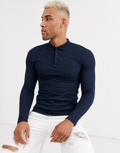 Темно-синий облегающий лонгслив поло из ткани пике ASOS DESIGN