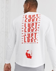 Свободный лонгслив из органического хлопка с карманом MA1 и принтом ASOS DESIGN-Белый