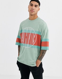 Длинная oversize-футболка в стиле колор блок из органического хлопка с вышивкой ASOS DESIGN-Белый