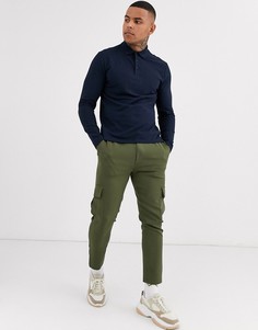 Темно-синее поло из органического хлопка с длинными рукавами ASOS DESIGN-Темно-синий