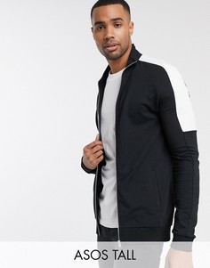 Обтягивающая спортивная куртка черного цвета с белыми полосами по бокам ASOS DESIGN Tall-Черный