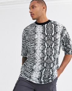 Свободная футболка с анималистичным принтом ASOS DESIGN-Черный