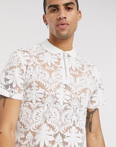Футболка-поло белого цвета с рисунком пейсли ASOS DESIGN-Белый
