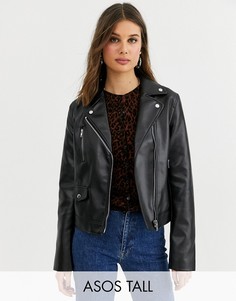Черная байкерская куртка из искусственной кожи ASOS DESIGN Tall-Черный