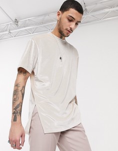 Бежевая велюровая свободная футболка с разрезами по бокам ASOS DESIGN-Бежевый