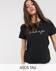 Футболка из органического хлопка с принтом \"believe in you\" ASOS DESIGN Tall-Черный