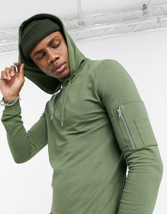 Облегающий худи цвета хаки с карманом MA1 ASOS DESIGN-Зеленый