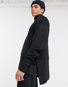 Черный oversize-свитшот в рубчик с высоким воротником ASOS DESIGN