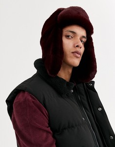 Бордовая шапка-ушанка из искусственного меха ASOS DESIGN-Красный