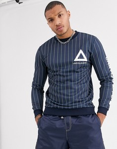 Свитшот в полоску с принтом на груди и рукаве ASOS DESIGN-Темно-синий