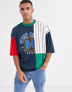 Oversize-футболка из органического хлопка в стиле колор блок и принтом на полоске ASOS DESIGN-Темно-синий