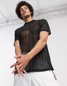 Черная сетчатая футболка свободного кроя ASOS DESIGN-Черный