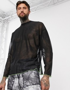 Черный сетчатый oversize-лонгслив с разрезами и контрастным краем ASOS DESIGN