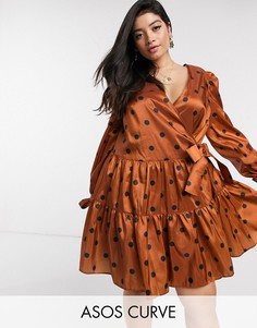 Свободное платье из тафты в горошек с запахом ASOS DESIGN Curve-Мульти