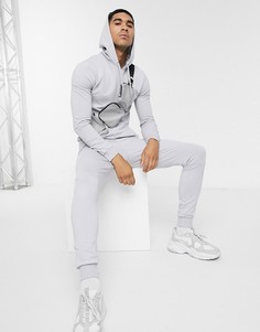 Обтягивающий спортивный костюм светло-серого цвета с худи ASOS DESIGN-Серый