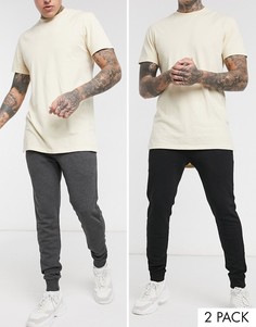 Набор из 2 облегающих джоггеров (черные/темно-серые) ASOS DESIGN-Мульти