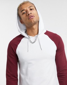 Белый обтягивающий худи с бордовыми рукавами реглан ASOS DESIGN