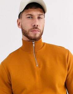 Коричневый свитшот с воротом на молнии ASOS DESIGN