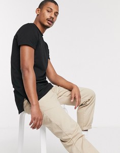 Черная длинная футболка с круглым вырезом и разрезами по бокам ASOS DESIGN-Черный