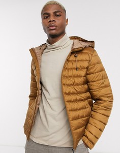 Коричневая стеганая куртка с капюшоном Celio-Коричневый