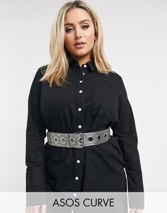 Серебристый ремень с люверсами ASOS DESIGN Curve-Серебряный