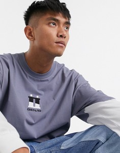 Oversize-лонгслив с контрастными рукавами и вышивкой на груди ASOS DESIGN-Серый