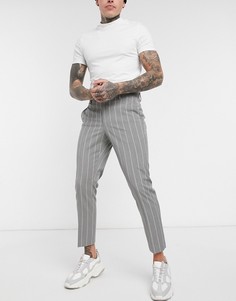 Серые строгие брюки скинни в тонкую полоску ASOS DESIGN-Серый