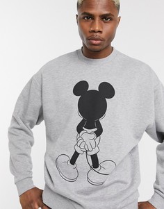 Серый свитшот с принтом Микки Мауса ASOS DESIGN