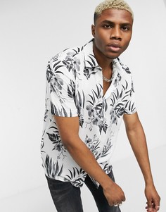 Светло-бежевая рубашка с цветочным принтом Topman-Белый