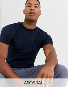 Темно-синяя обтягивающая футболка с круглым вырезом ASOS DESIGN Tall-Темно-синий