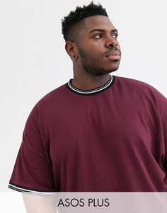 Бордовая oversize-футболка с контрастной окантовкой ASOS DESIGN Plus-Красный