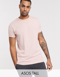 Розовая футболка с круглым вырезом и отворотами на рукавах ASOS DESIGN Tall-Розовый