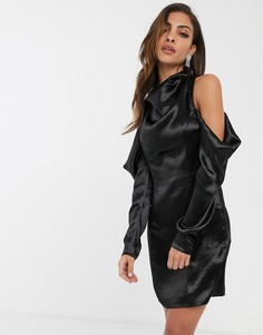 Атласное платье мини с открытыми плечами ASOS DESIGN-Черный