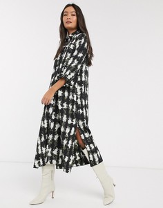 Платье-рубашка миди с принтом Topshop-Зеленый