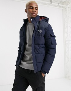 Темно-синяя дутая куртка с капюшоном Jack & Jones Originals-Темно-синий