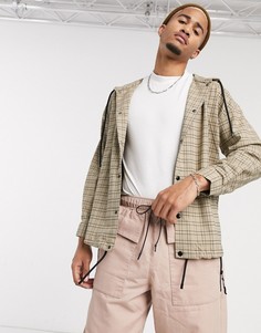 Бежевая куртка в клетку с капюшоном Bershka-Бежевый