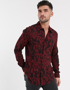 Бордовая рубашка с длинными рукавами и леопардовым принтом New Look-Красный